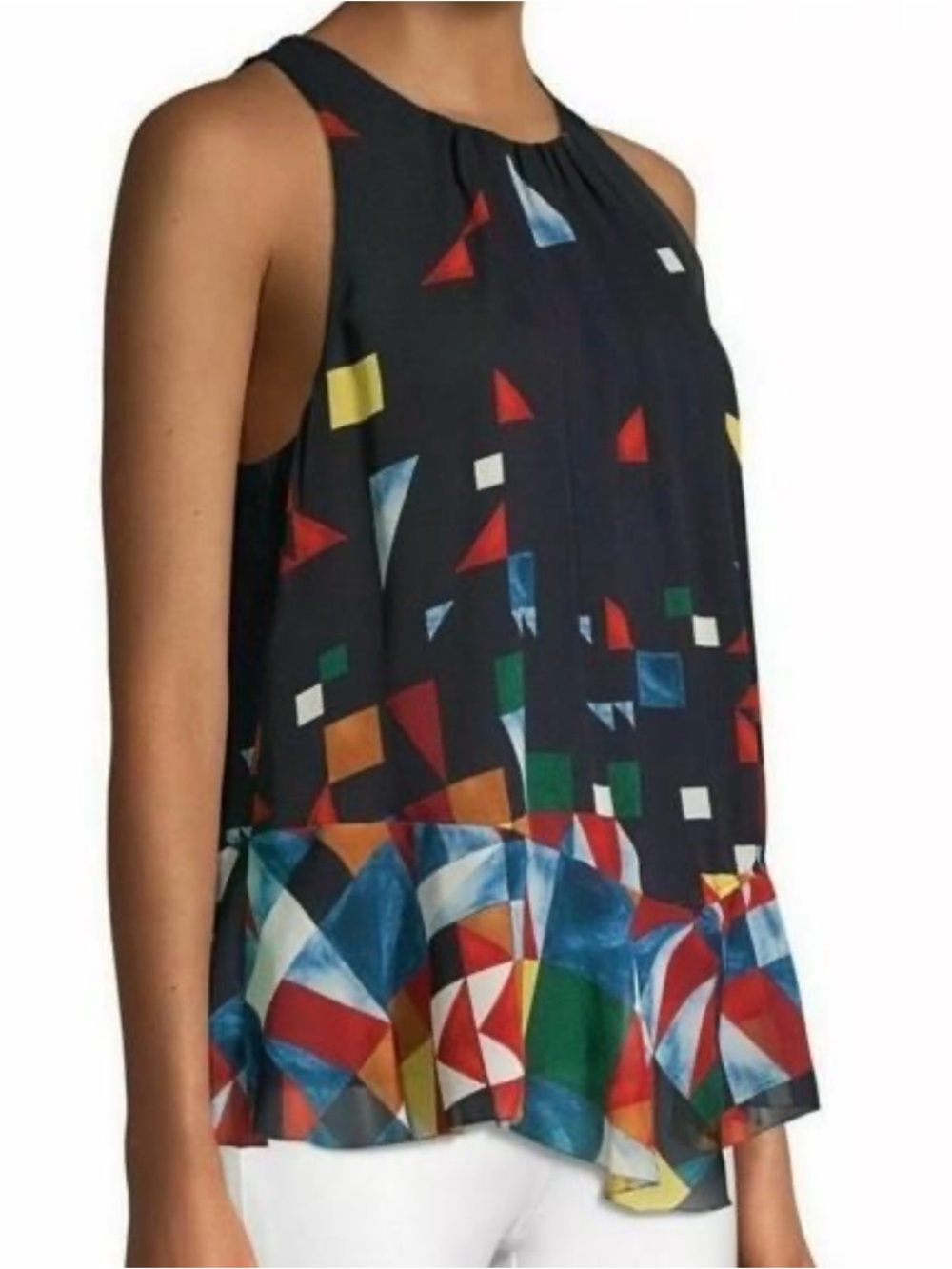 Joie Kalinda Silk Geometric Sleeveless Blouse - Picture 2 of 7